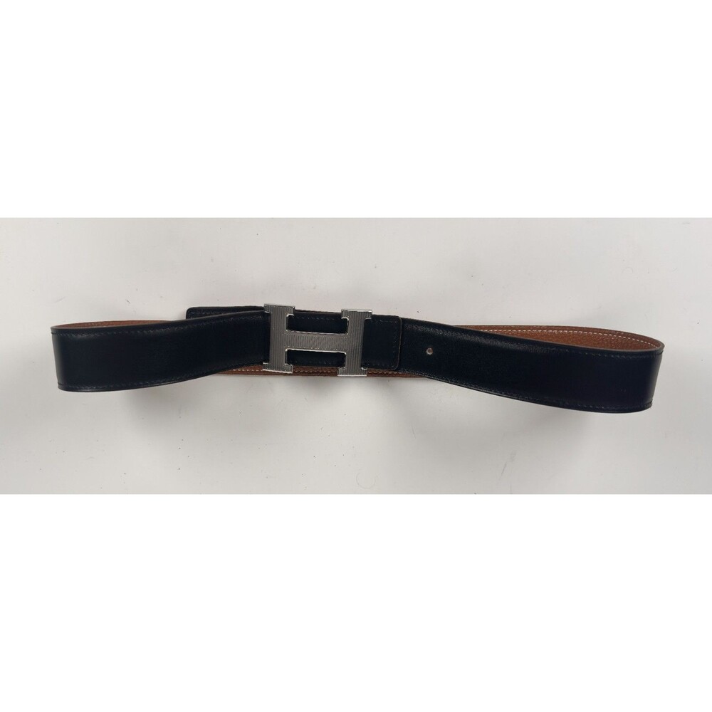 Hermes Black Leather Women's Belt Silver Pinstriped H Strie Buckle